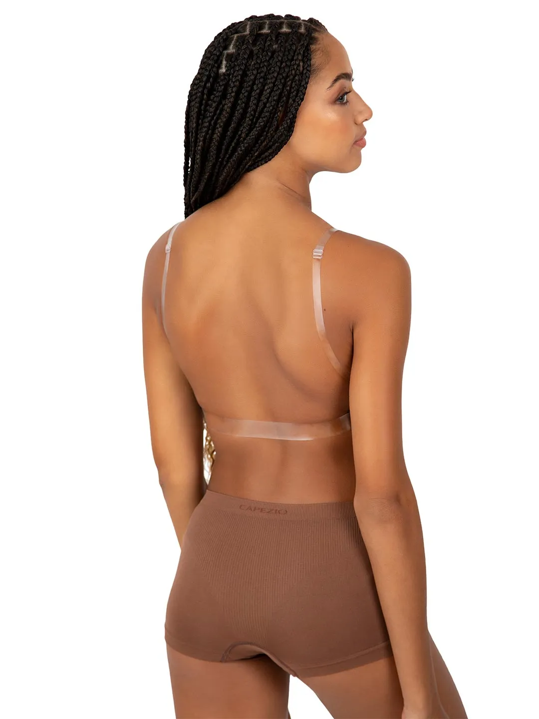 3777T Deep Neck Clear Back Bra