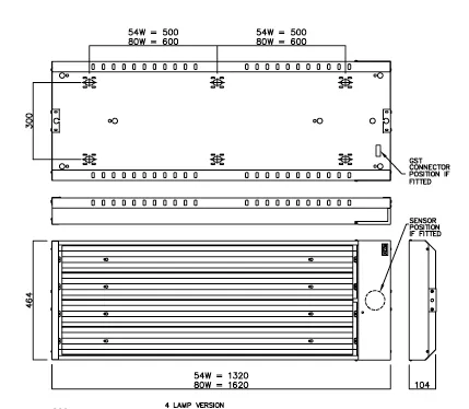 4 x 80 Watt T5 High Frequency Fluorescent Low Bay