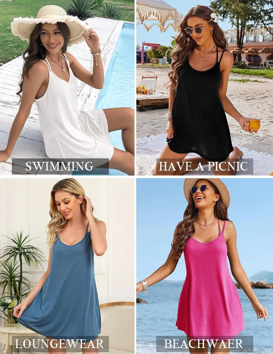 AI'MAGE Womens Spaghetti Strap Cover Up Sleeveless Bathing Suit Coverups Backless T Shirt Beach Dress S-3XL