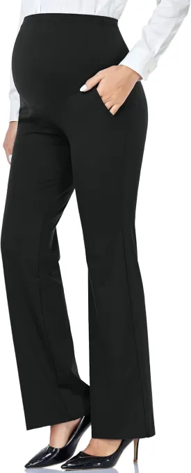AMPOSH Women's Maternity Bootcut Work Pants with Pockets Flare Yoga Pants for Workout and Daily Wear