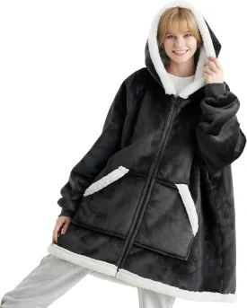 Bedsure Blanket Hoodie - Wearable Blankets for Women with Zipper as Gifts for Mom & Girlfriend, Cozy Men Sherpa Hoodie Jacket
