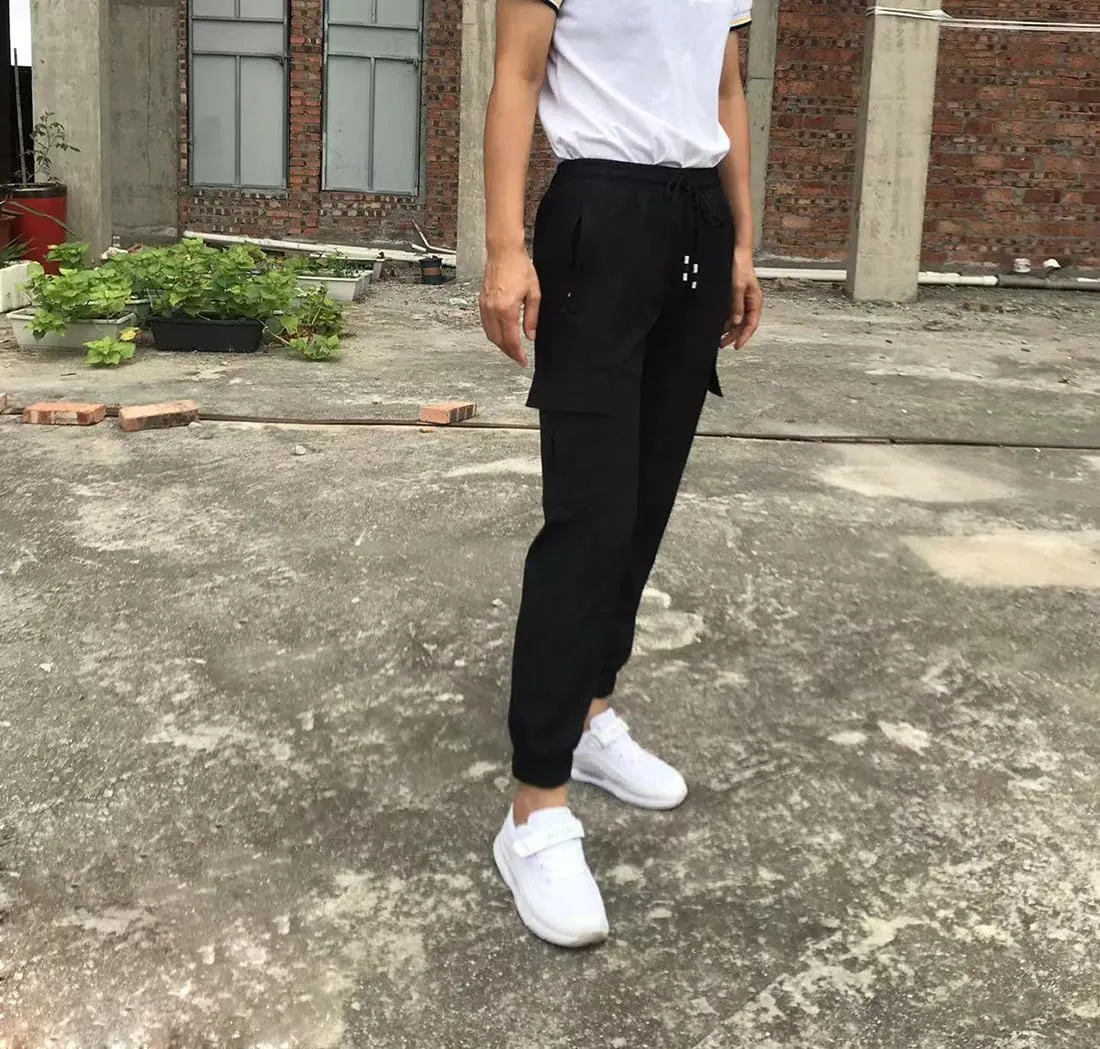 Boys Girls Joggers Cargo Pants with Zipper Pockets Elastic Waist School Casual Trousers