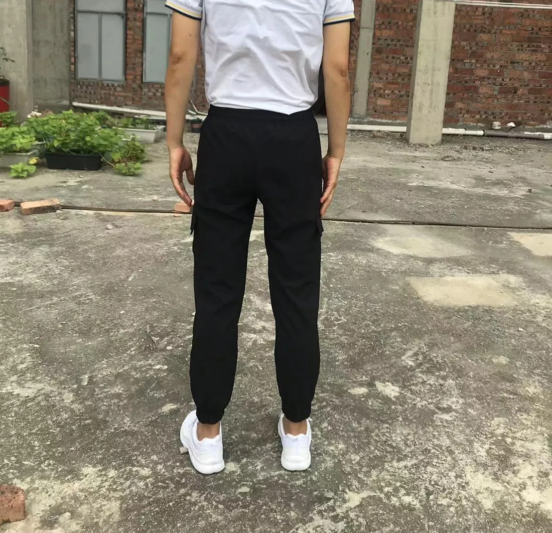 Boys Girls Joggers Cargo Pants with Zipper Pockets Elastic Waist School Casual Trousers