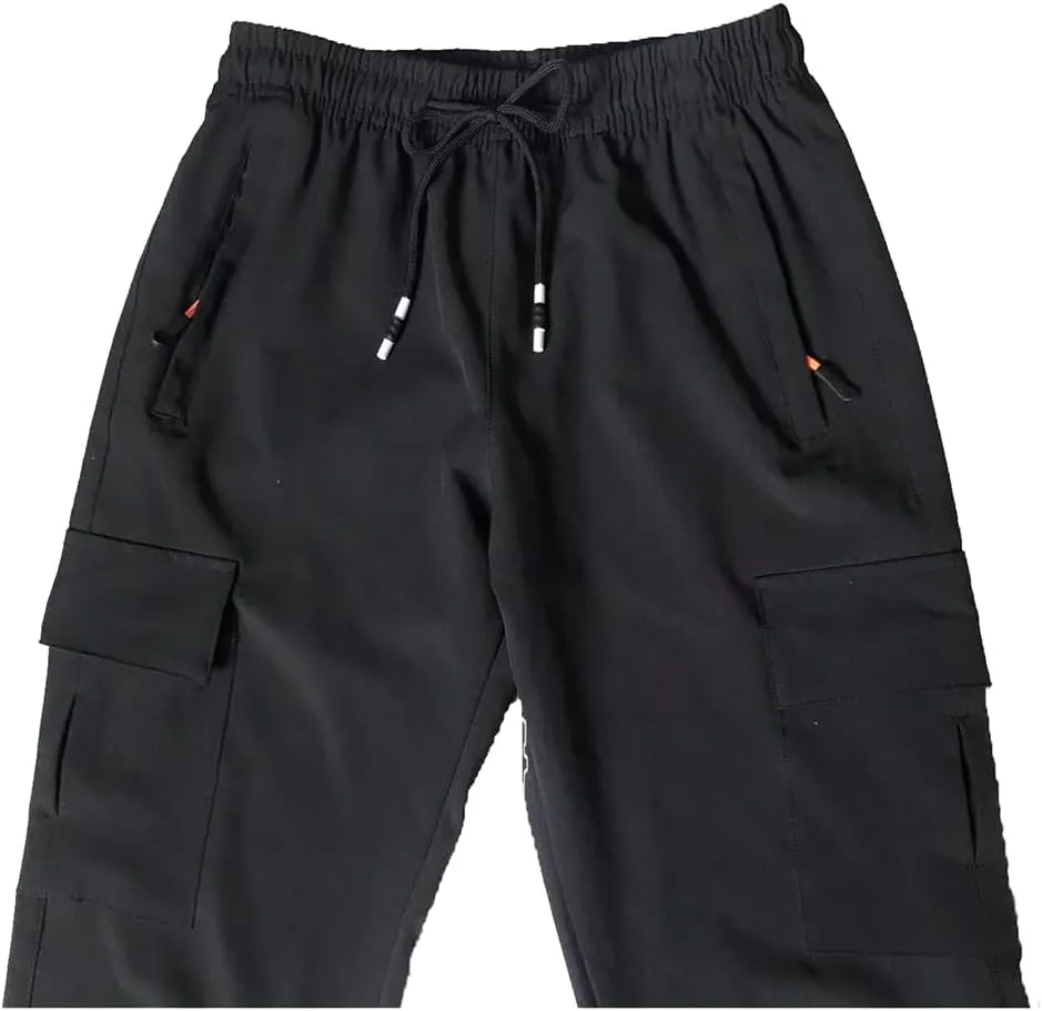 Boys Girls Joggers Cargo Pants with Zipper Pockets Elastic Waist School Casual Trousers