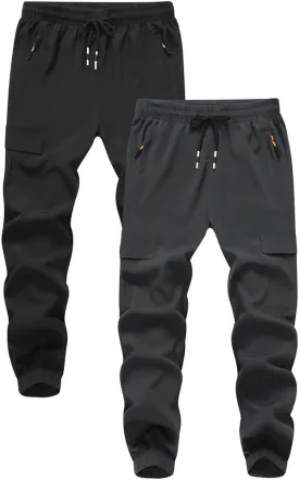Boys Girls Joggers Cargo Pants with Zipper Pockets Elastic Waist School Casual Trousers