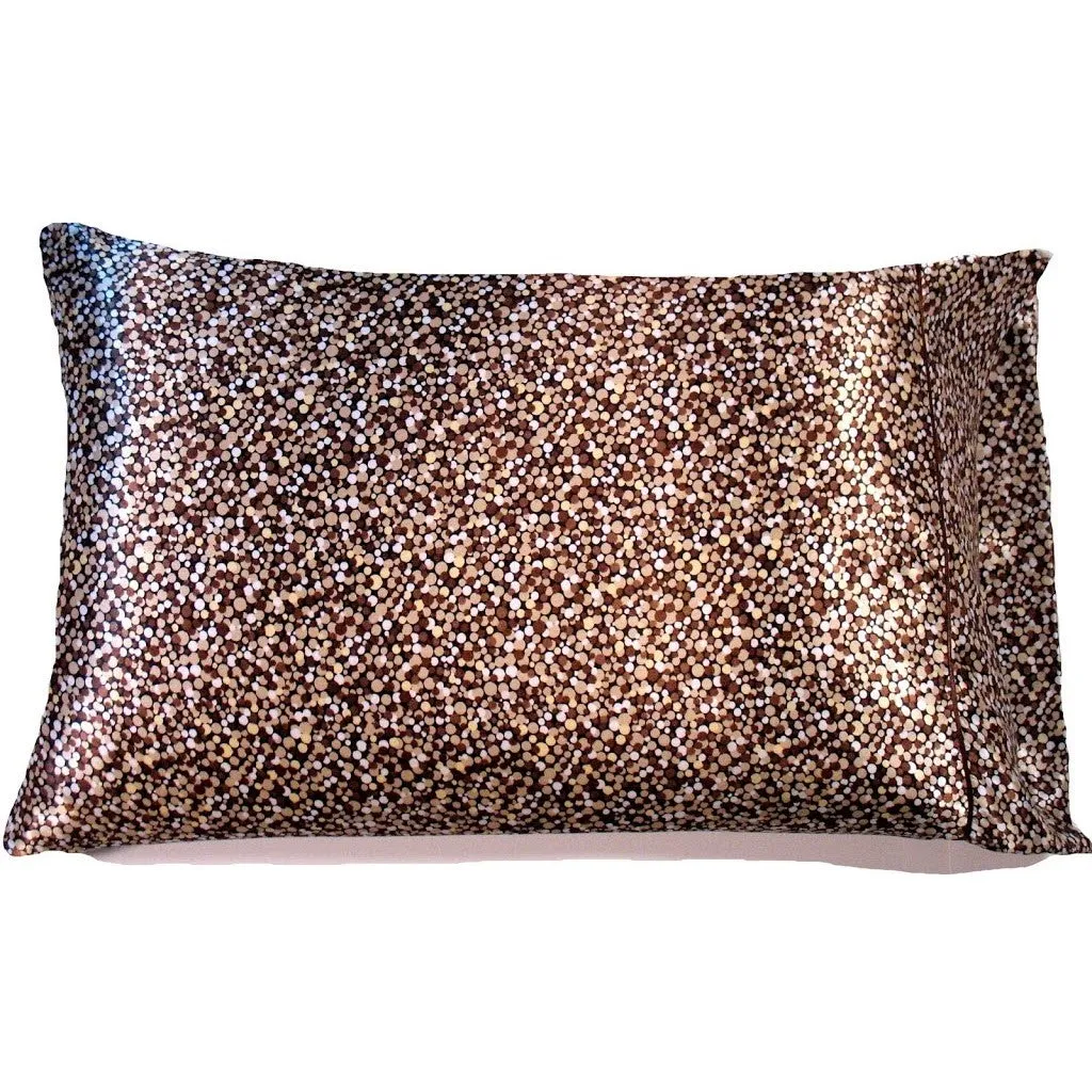 Brown, Gold and White Small Polka Dots Satin Pillowcase Design