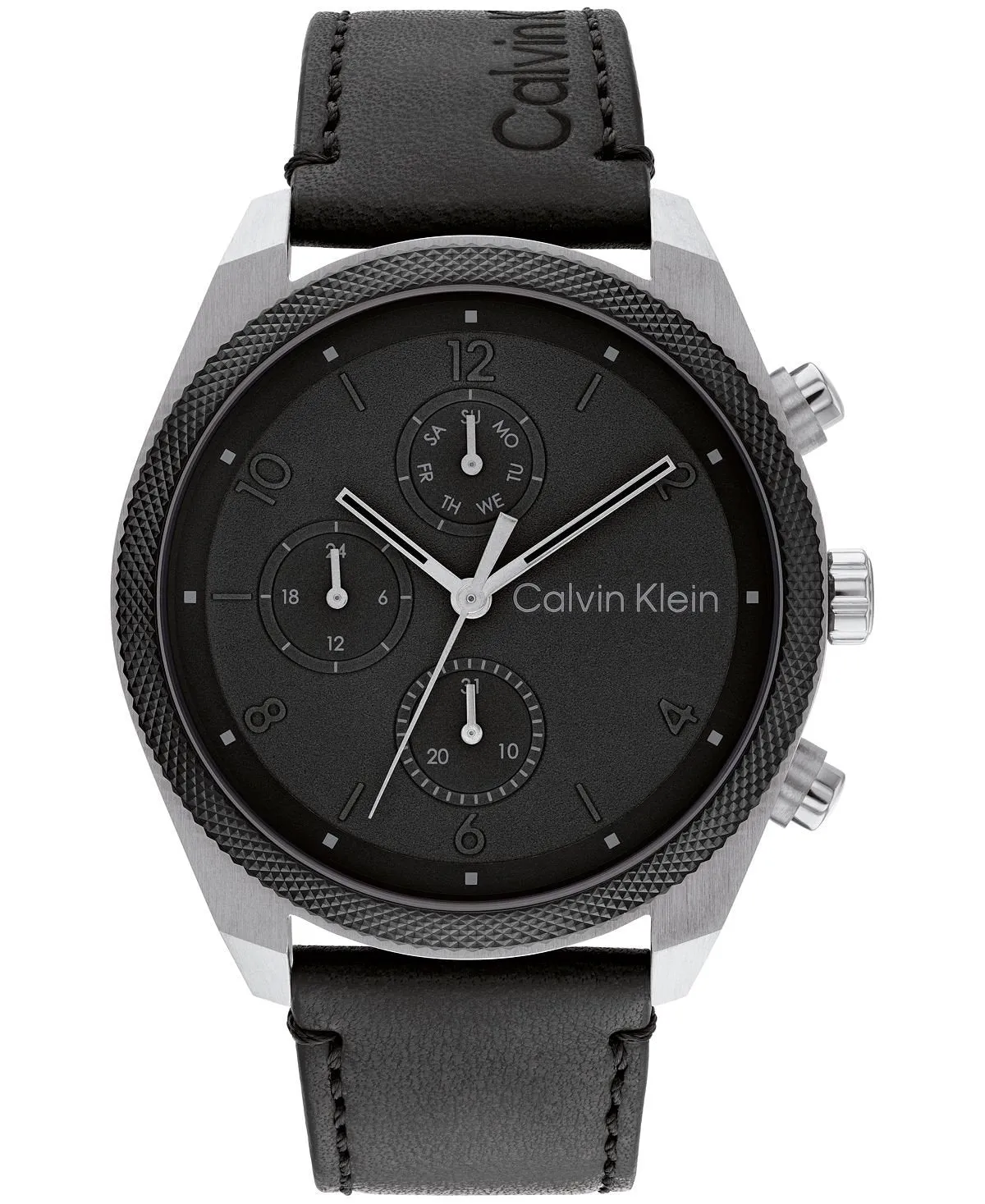 Calvin Klein Men's Multifunction Watch with Black Leather Strap, 44mm