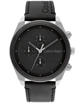 Calvin Klein Men's Multifunction Watch with Black Leather Strap, 44mm