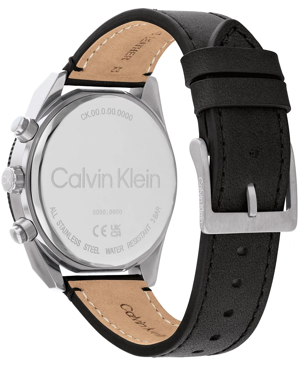 Calvin Klein Men's Multifunction Watch with Black Leather Strap, 44mm