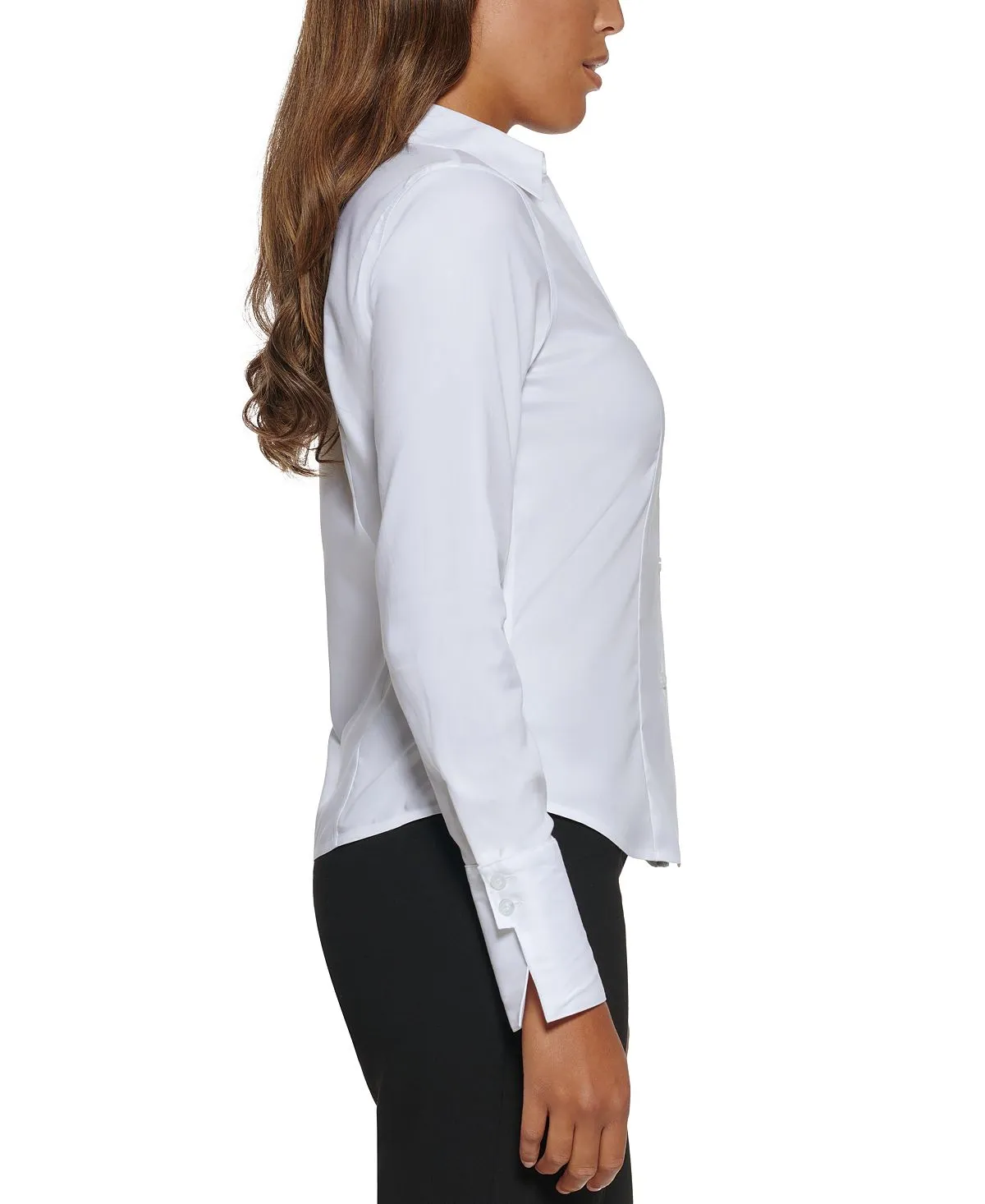 Calvin Klein Petite Cotton Button Down Blouse with Collar, White