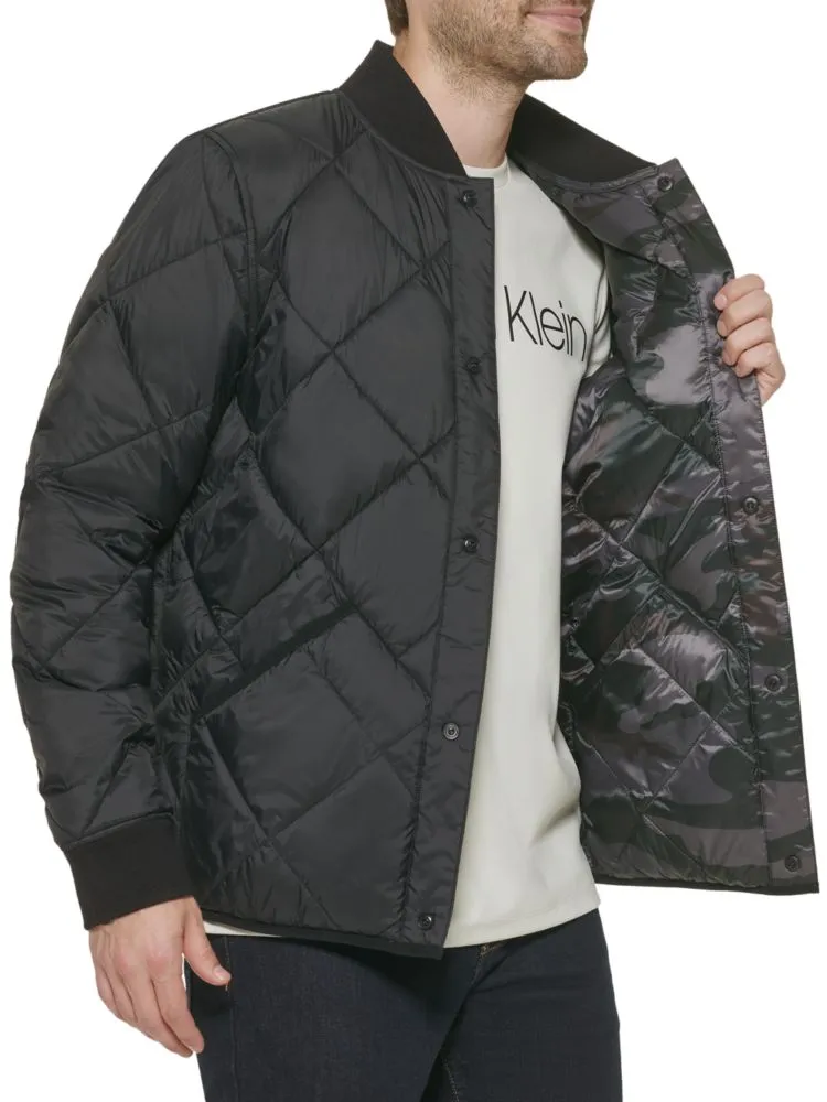 Calvin Klein Reversible Quilted Bomber Jacket with Snap Front, Black