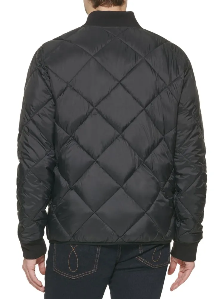 Calvin Klein Reversible Quilted Bomber Jacket with Snap Front, Black