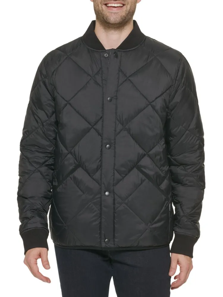 Calvin Klein Reversible Quilted Bomber Jacket with Snap Front, Black