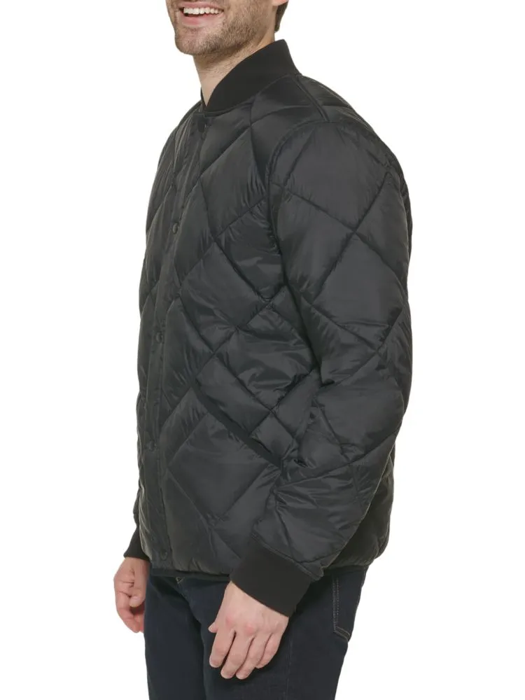 Calvin Klein Reversible Quilted Bomber Jacket with Snap Front, Black