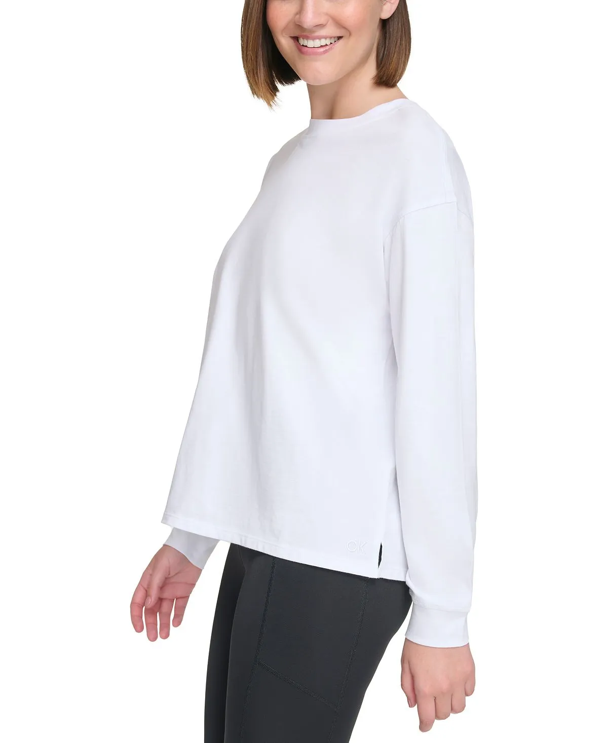 Calvin Klein Women's Long Sleeve Crew Neck T-Shirt, White