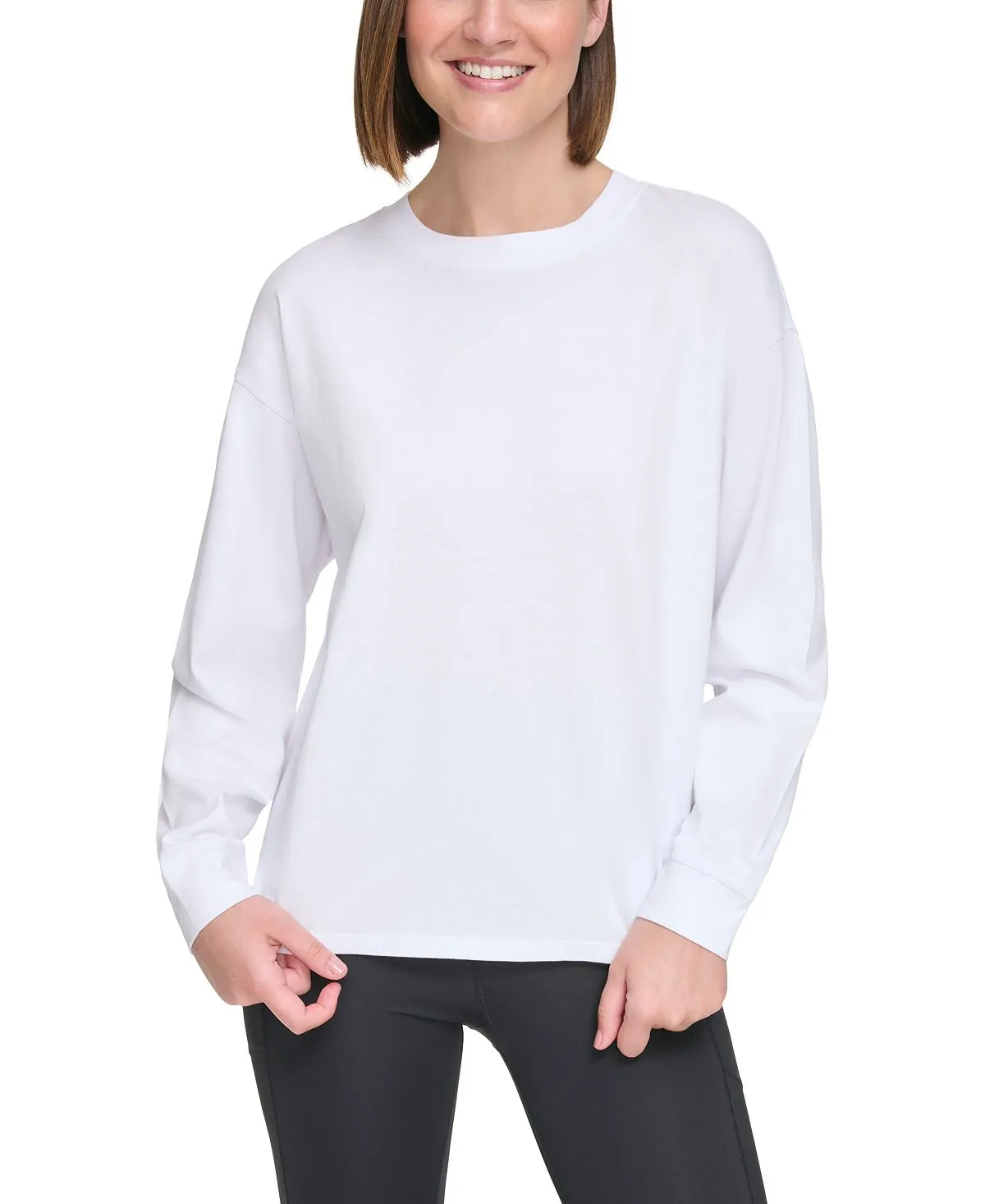 Calvin Klein Women's Long Sleeve Crew Neck T-Shirt, White
