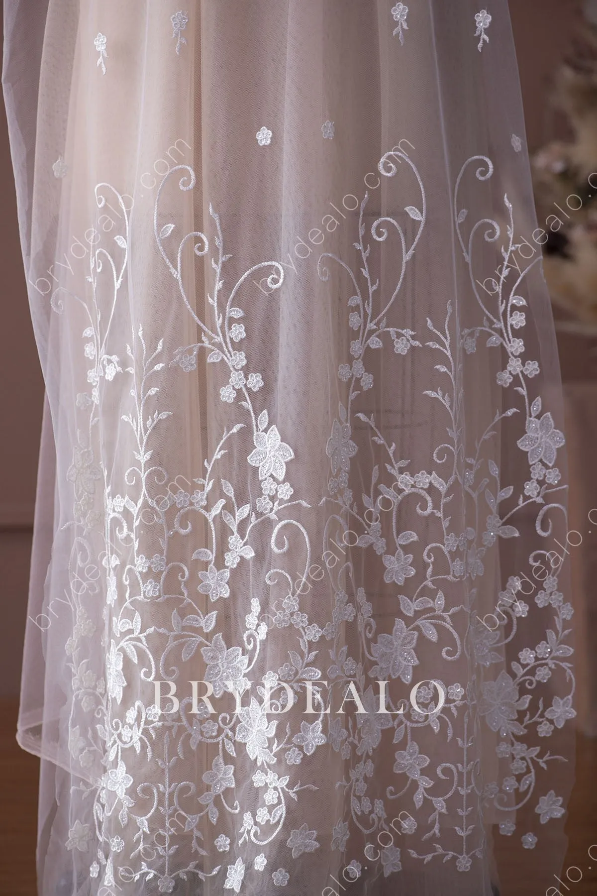 Classy Sequined Flower Bridal Lace Fabric