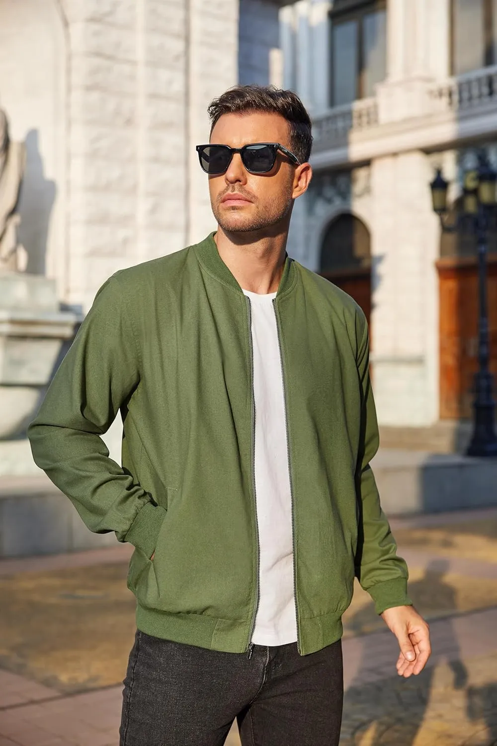 COOFANDY Men's Cotton Bomber Jacket Lightweight Flight Jackets Casual Softshell Varisty Jacket