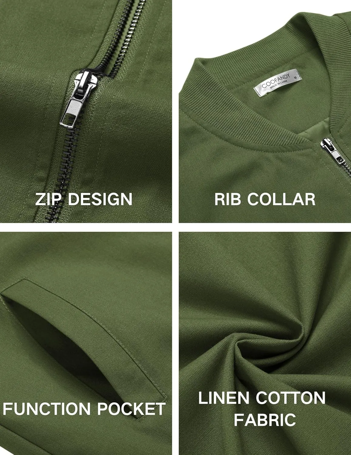 COOFANDY Men's Cotton Bomber Jacket Lightweight Flight Jackets Casual Softshell Varisty Jacket