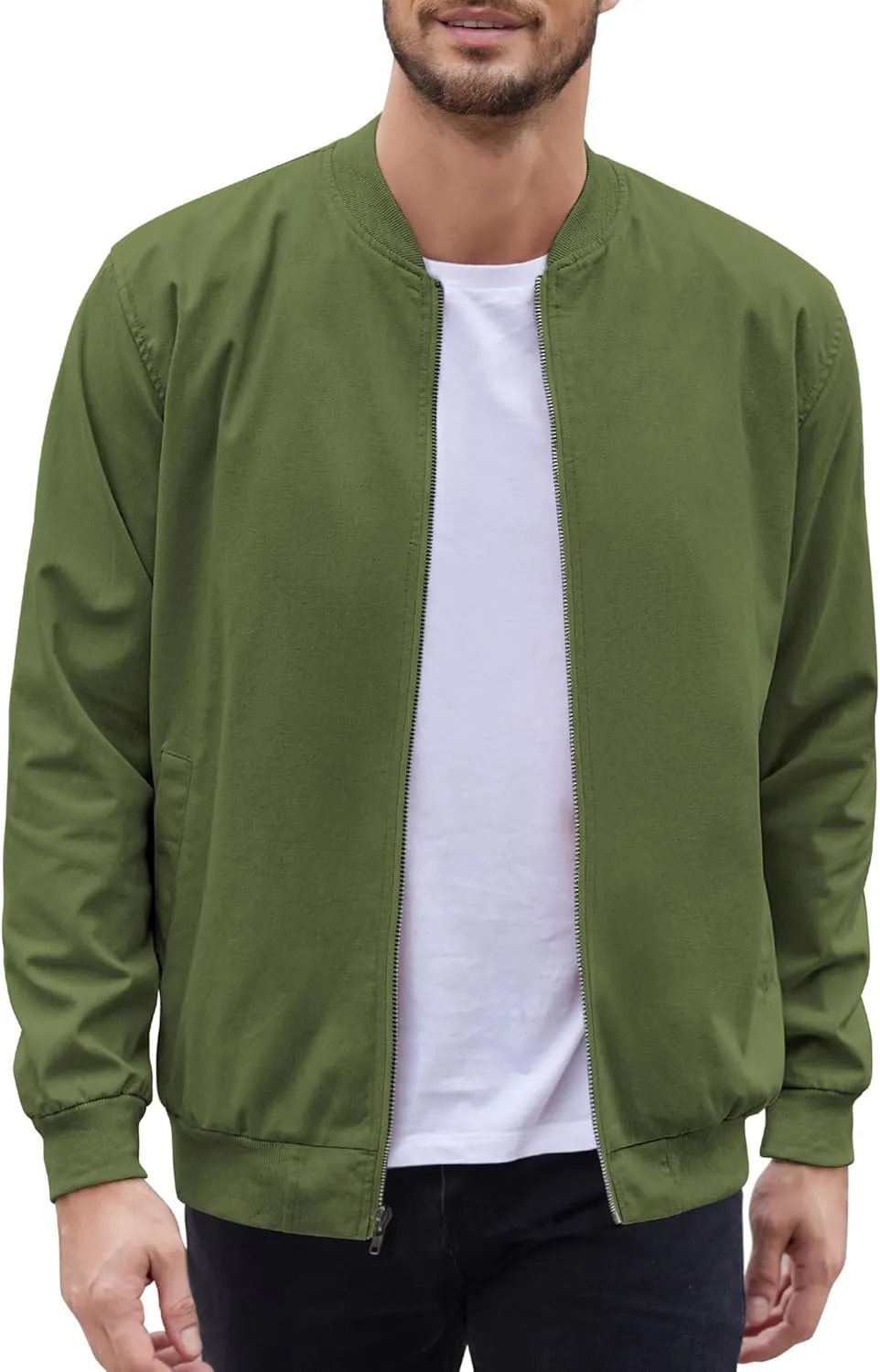 COOFANDY Men's Cotton Bomber Jacket Lightweight Flight Jackets Casual Softshell Varisty Jacket