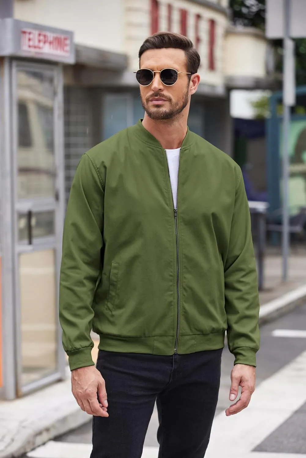 COOFANDY Men's Cotton Bomber Jacket Lightweight Flight Jackets Casual Softshell Varisty Jacket