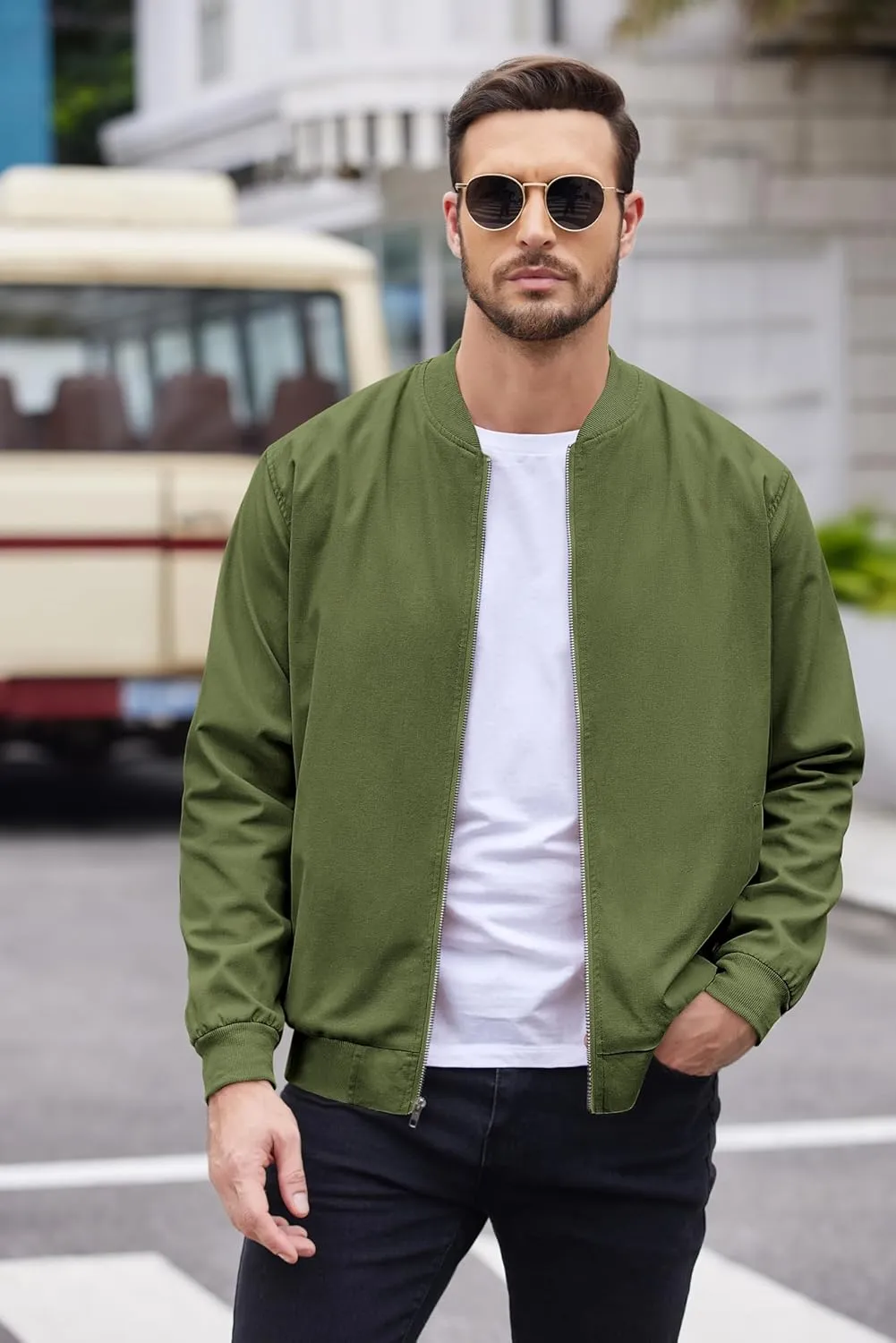 COOFANDY Men's Cotton Bomber Jacket Lightweight Flight Jackets Casual Softshell Varisty Jacket