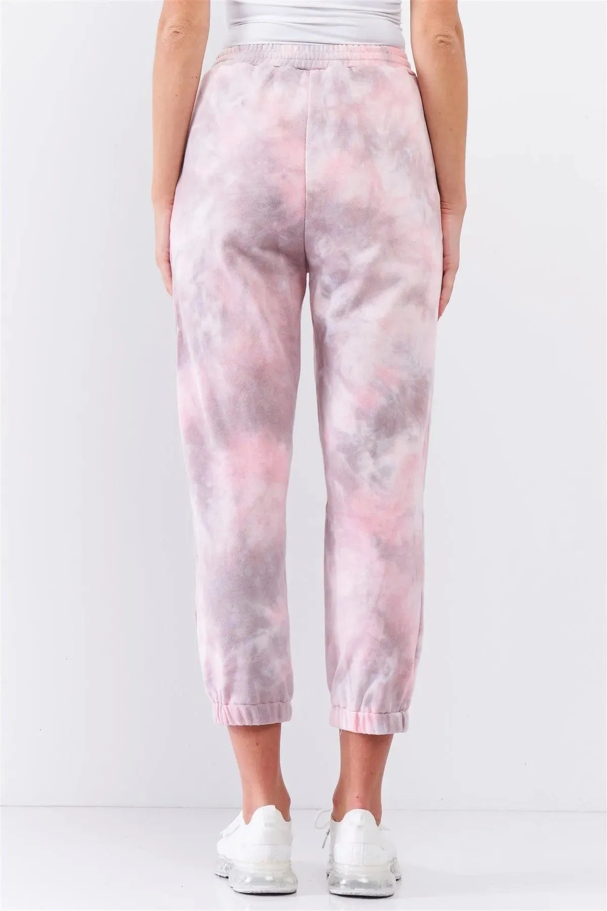 Cotton Candy Pink Tie-Dye Self-Tie Waist Detail Jogger Sweat Pants /3-2-1