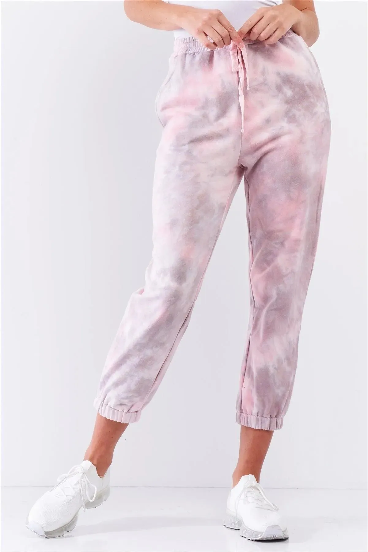 Cotton Candy Pink Tie-Dye Self-Tie Waist Detail Jogger Sweat Pants /3-2-1