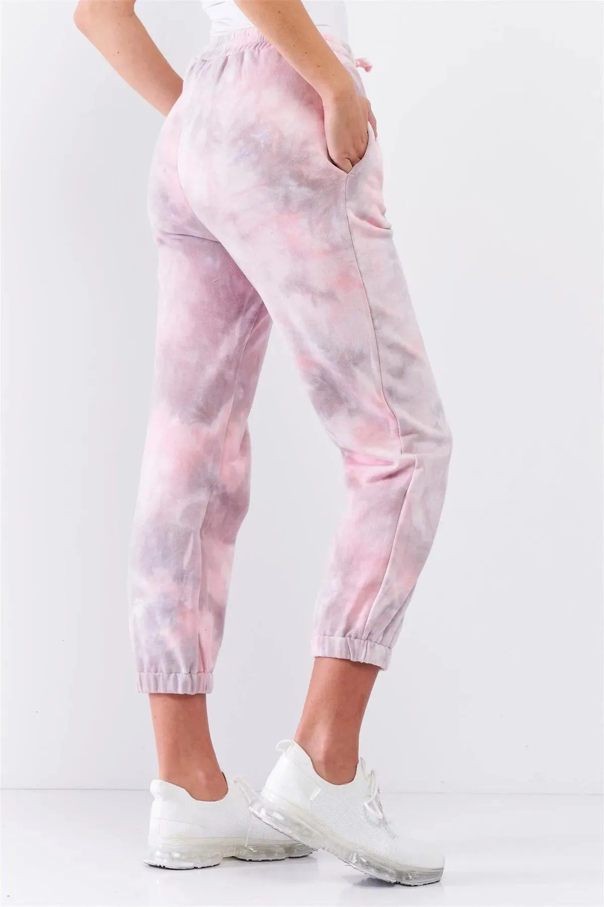 Cotton Candy Pink Tie-Dye Self-Tie Waist Detail Jogger Sweat Pants /3-2-1