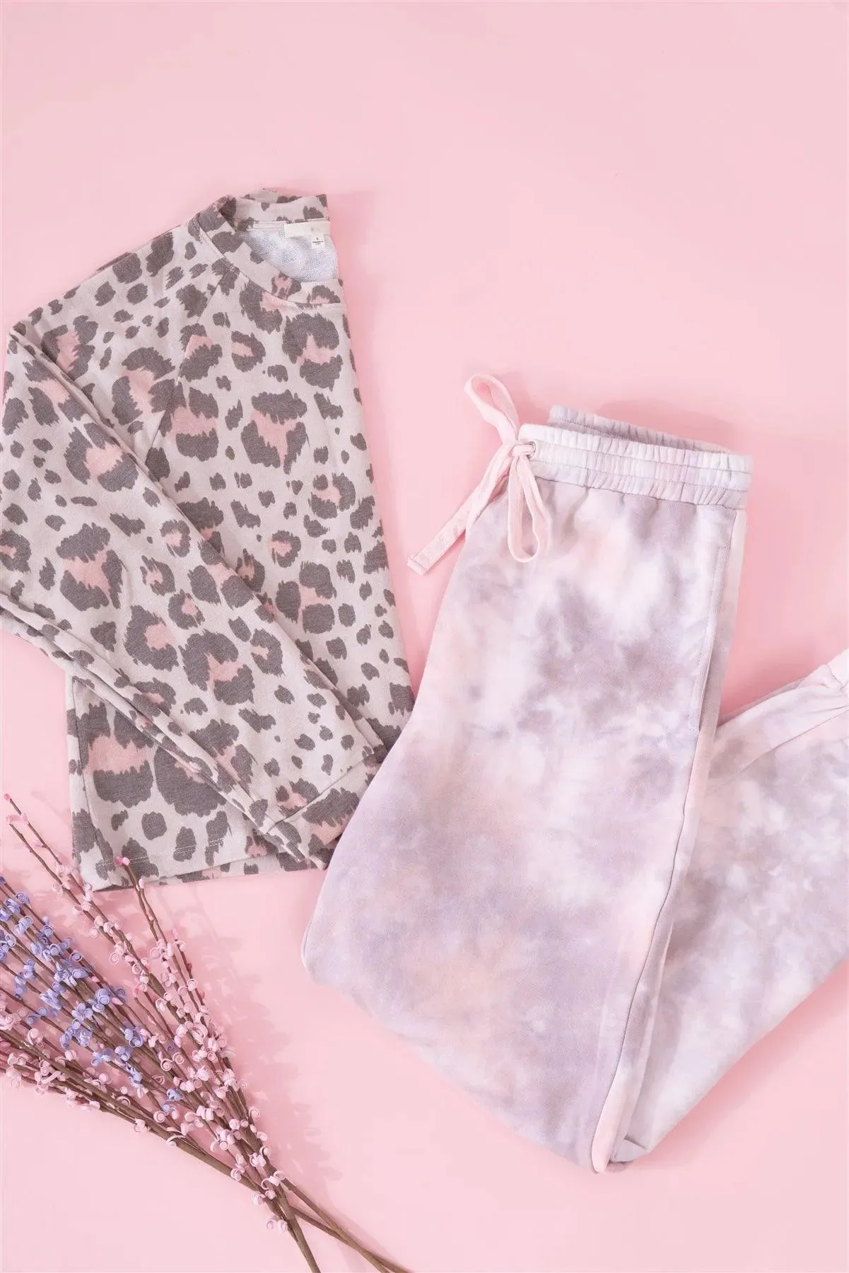 Cotton Candy Pink Tie-Dye Self-Tie Waist Detail Jogger Sweat Pants /3-2-1