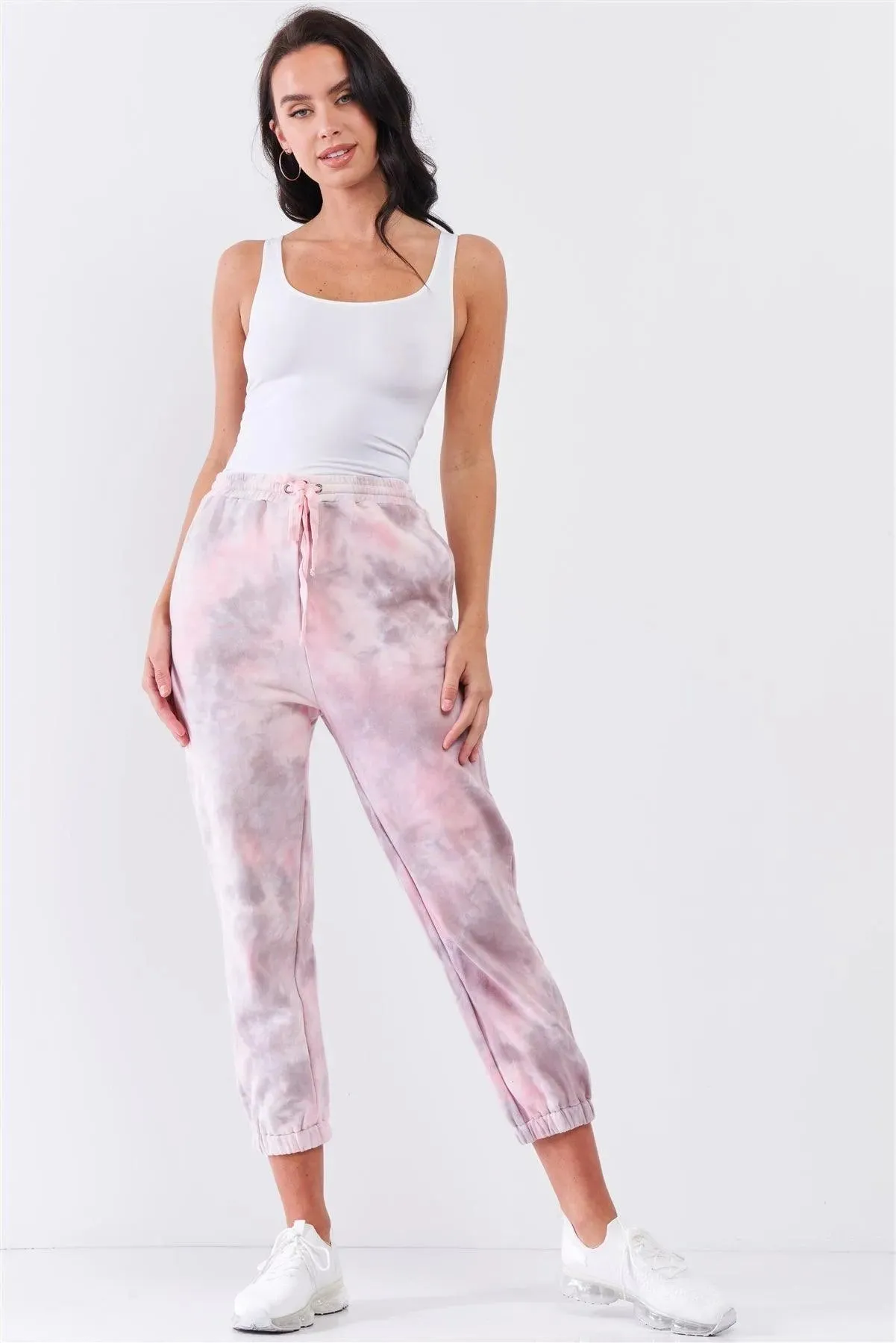 Cotton Candy Pink Tie-Dye Self-Tie Waist Detail Jogger Sweat Pants /3-2-1