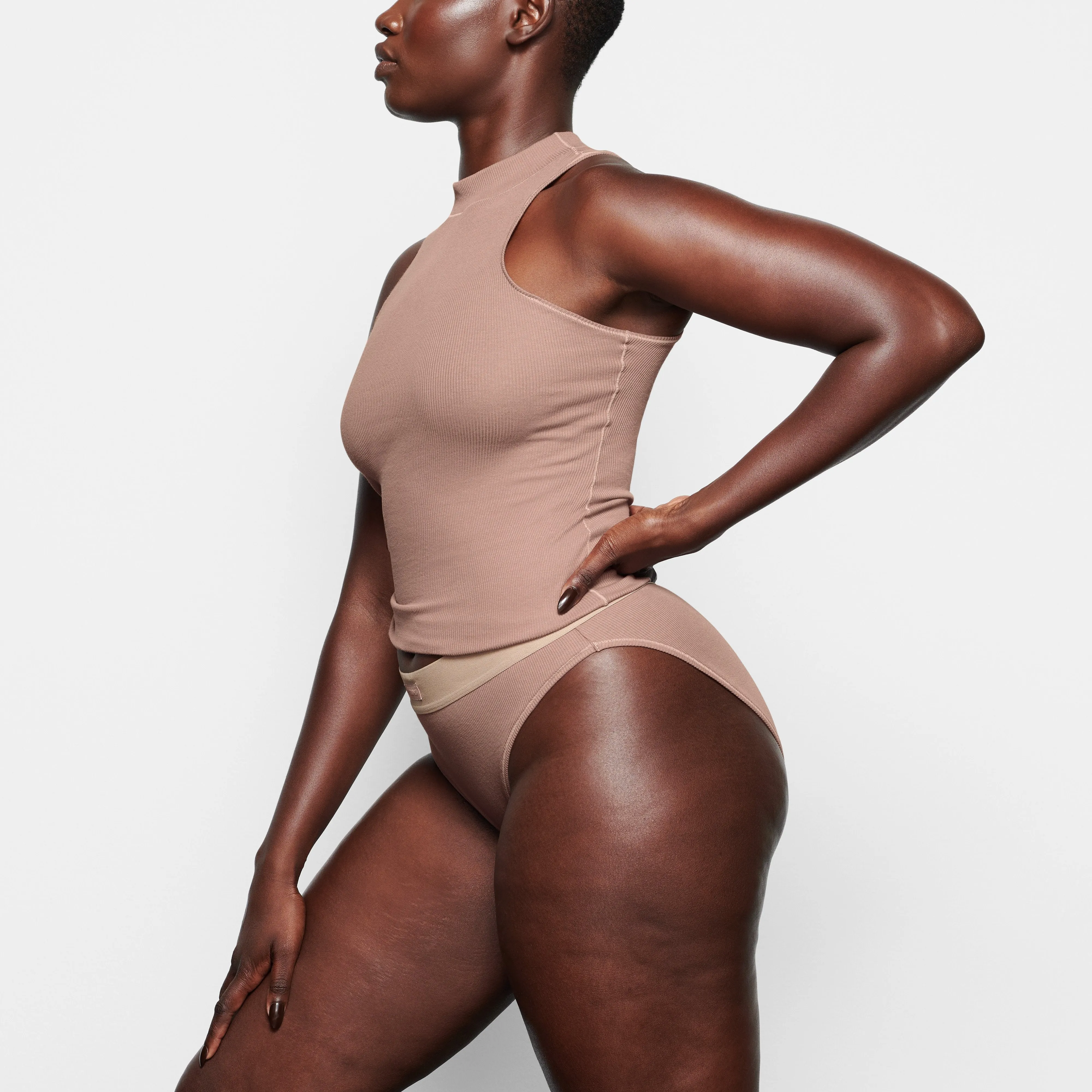 COTTON RIB MID RISE BRIEF | UMBER
