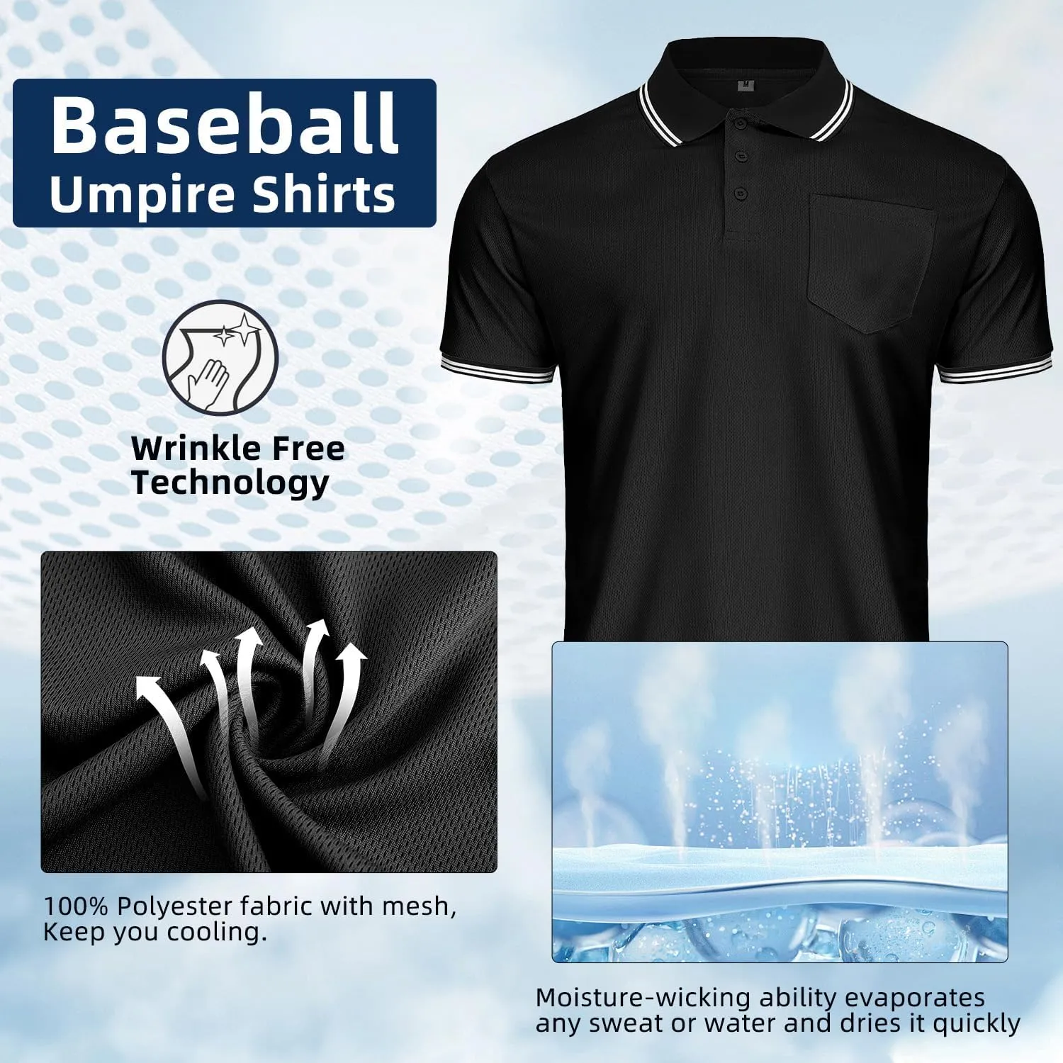 CUTIEHON Men's Baseball Umpire Shirt, Short Sleeve referee Jersey Shirts Sized for umpire chest protector