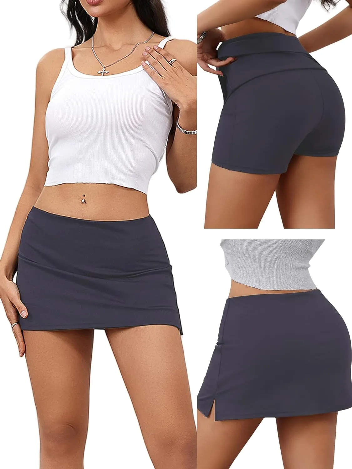 Danysu Stretchy Mini Skorts Mid Waist Skirt with Shorts Side Slit 2025 Sports Daily Going Out Outfits