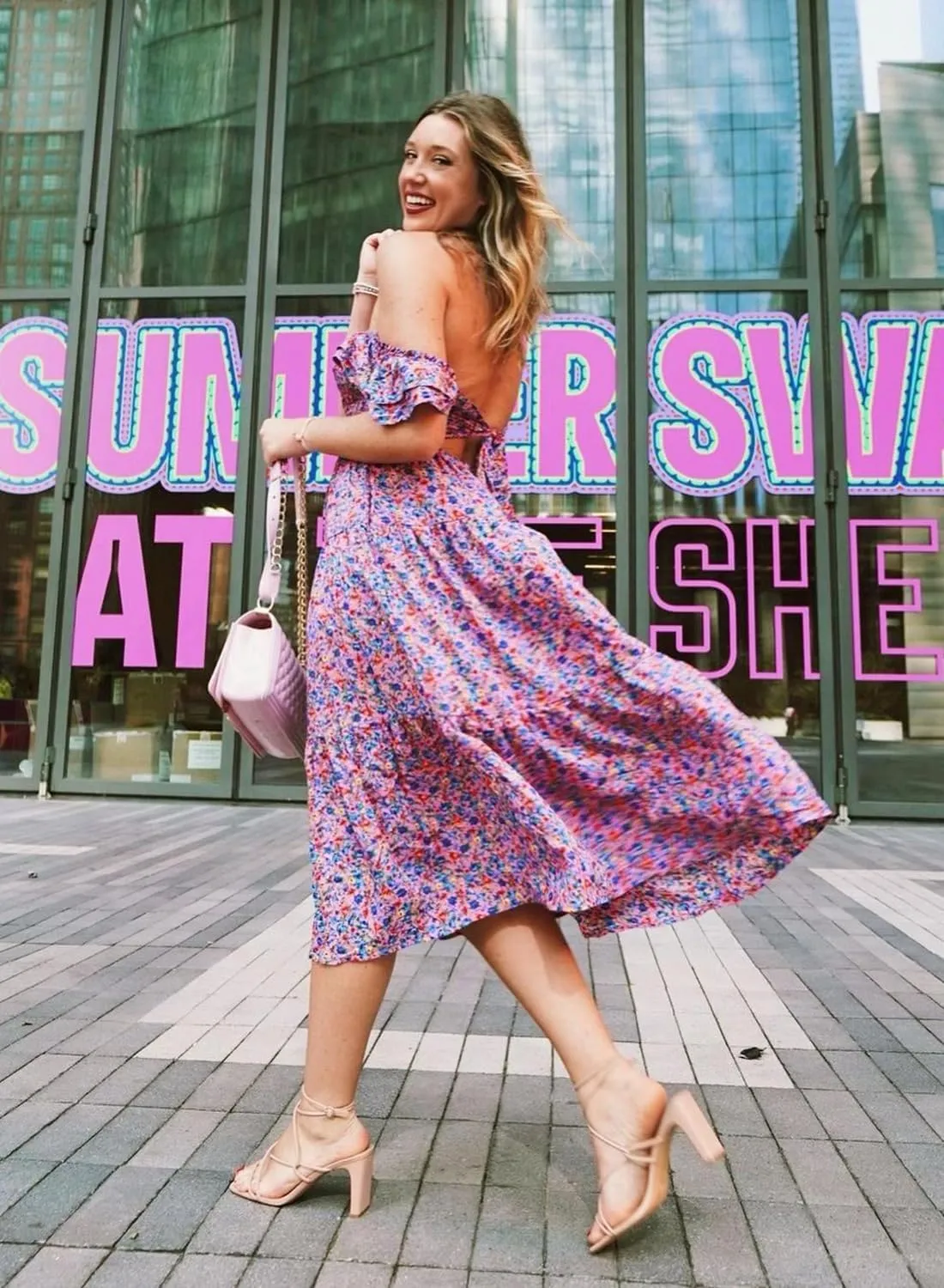 DOROSE Women's Summer Floral Dress Square Neck Smocked Boho Midi Dress Ruffle Tie Back Flowy Beach Long Tiered Dress