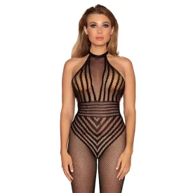 Black Dreamgirl Lingerie Fishnet Bodystocking with Open Crotch and Halter Neck Design - SKU 0402