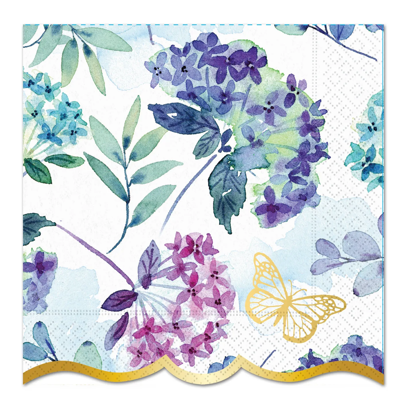 Elegant Hydrangea Gold Foil Paper Luncheon Napkins