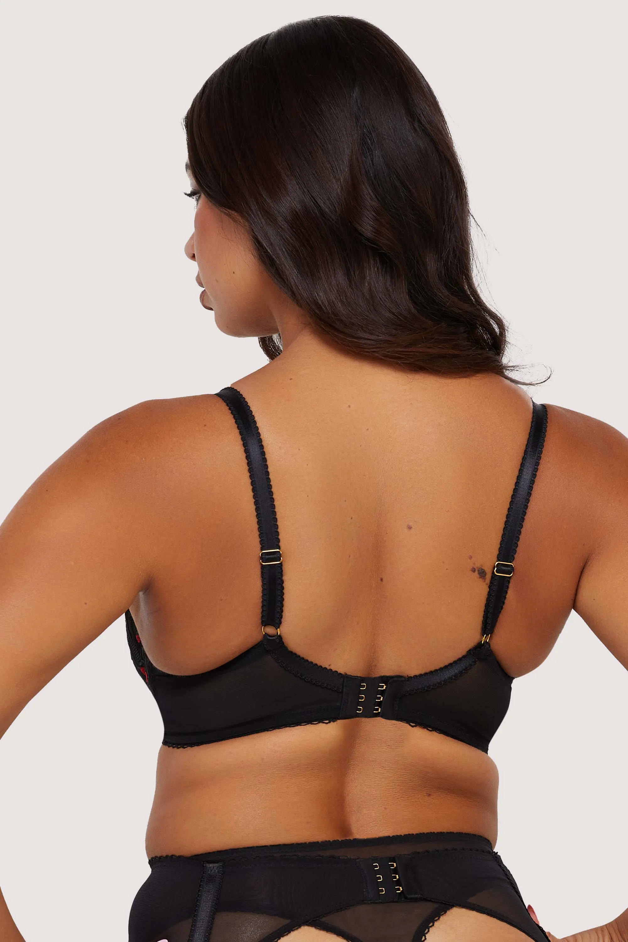 Elodie Balconette Bra with Elegant Black and Red Rosebud Embroidery