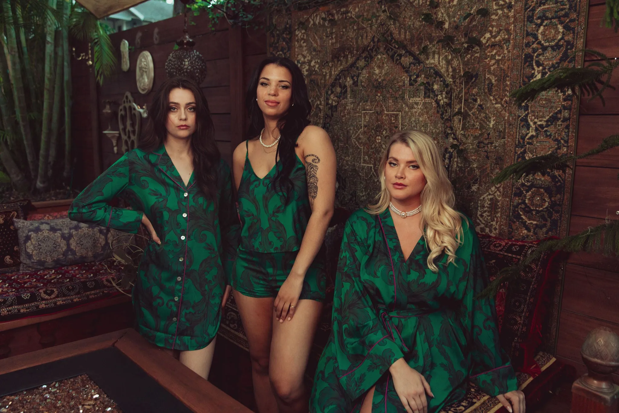 EMERALD SATIN CAMI & SHORTS SET
