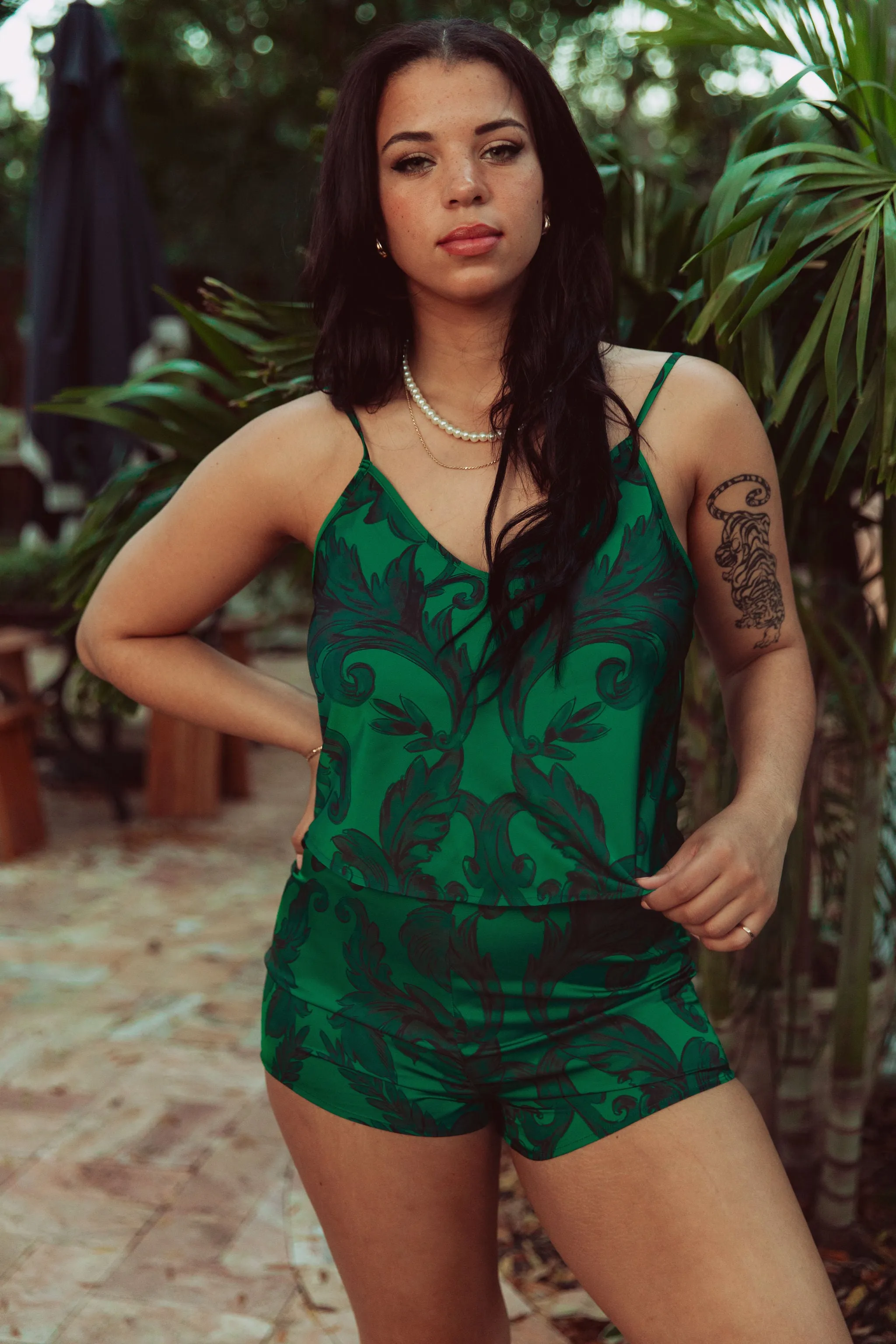EMERALD SATIN CAMI & SHORTS SET