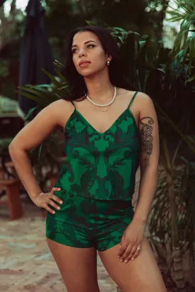 EMERALD SATIN CAMI & SHORTS SET