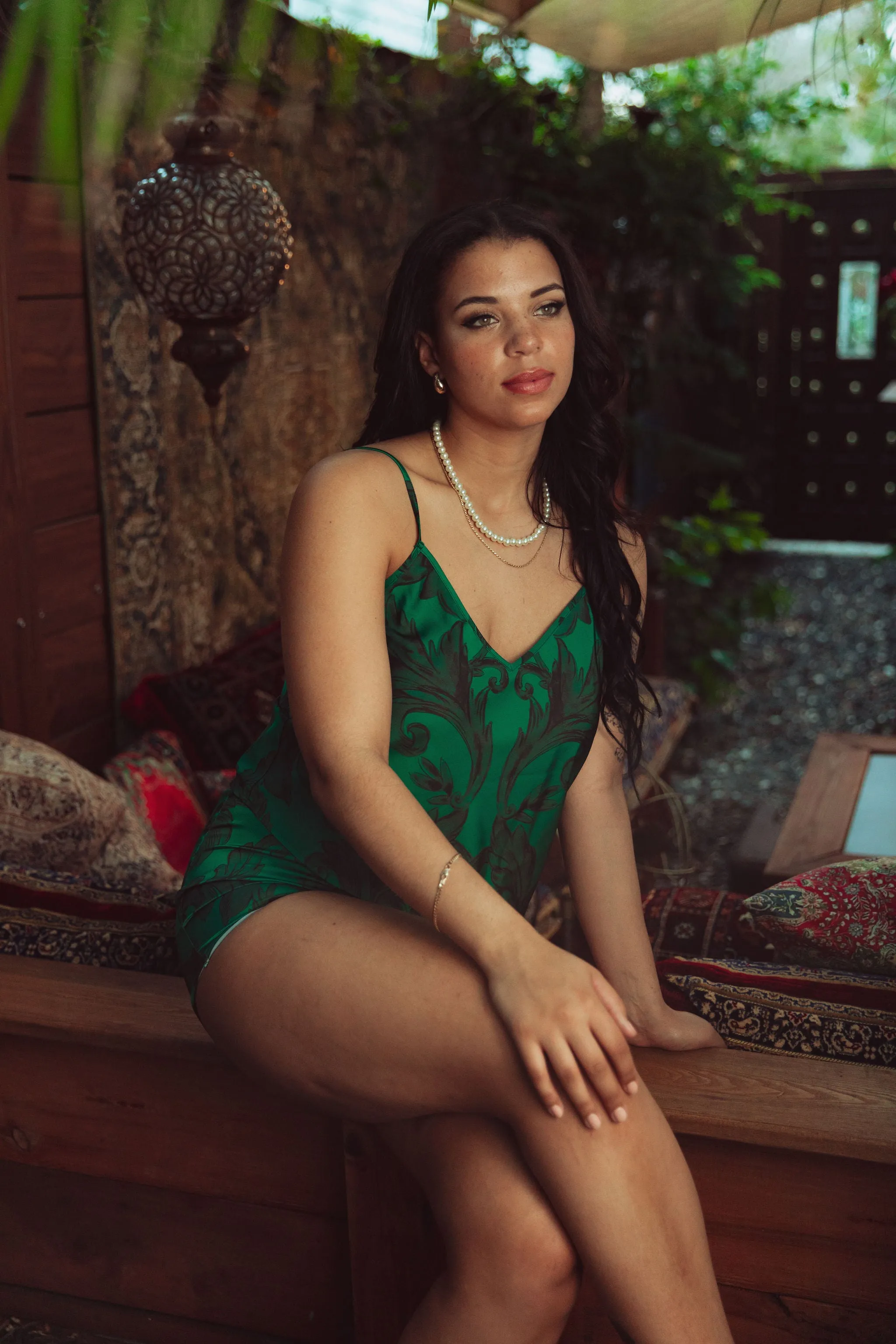 EMERALD SATIN CAMI & SHORTS SET
