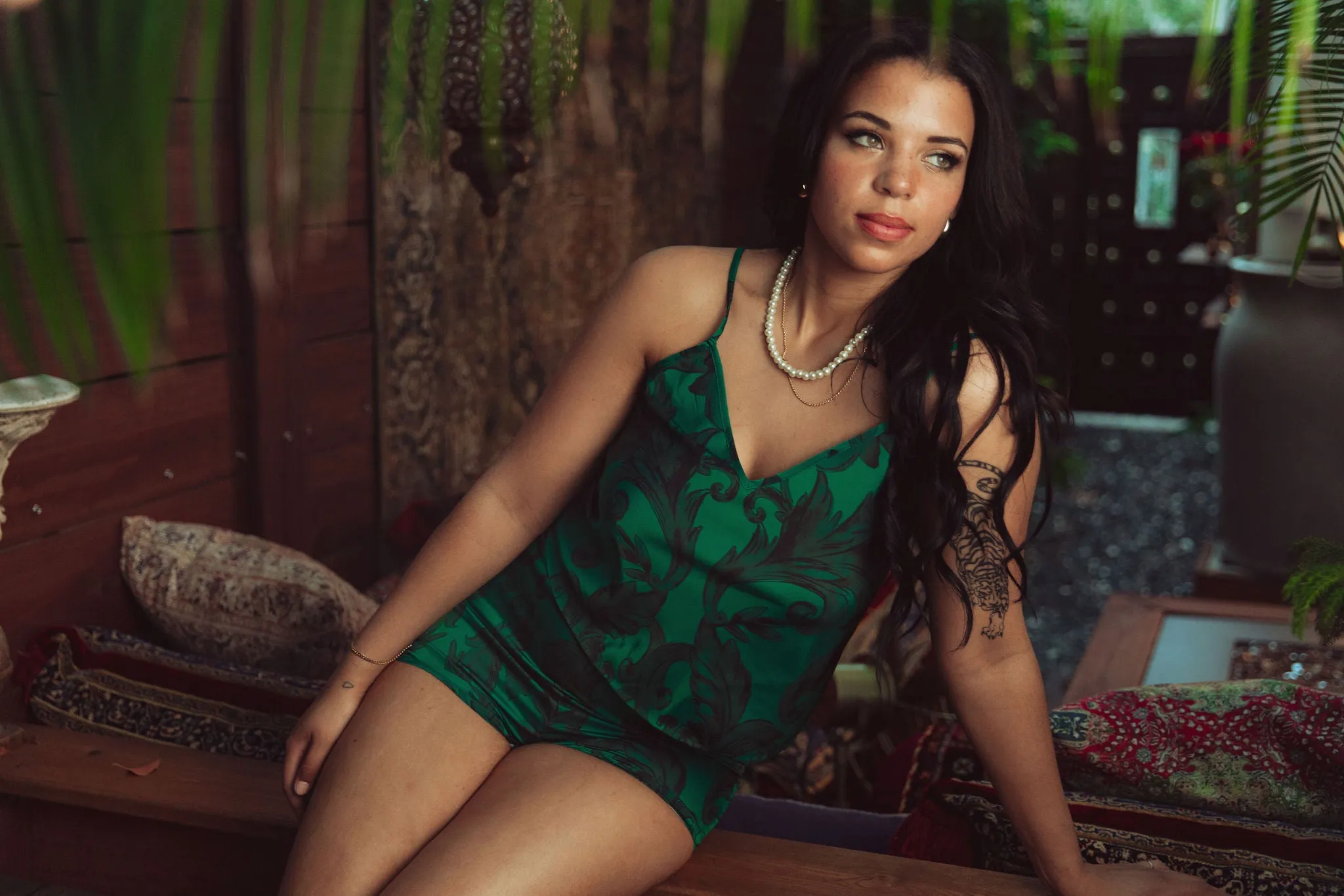 EMERALD SATIN CAMI & SHORTS SET