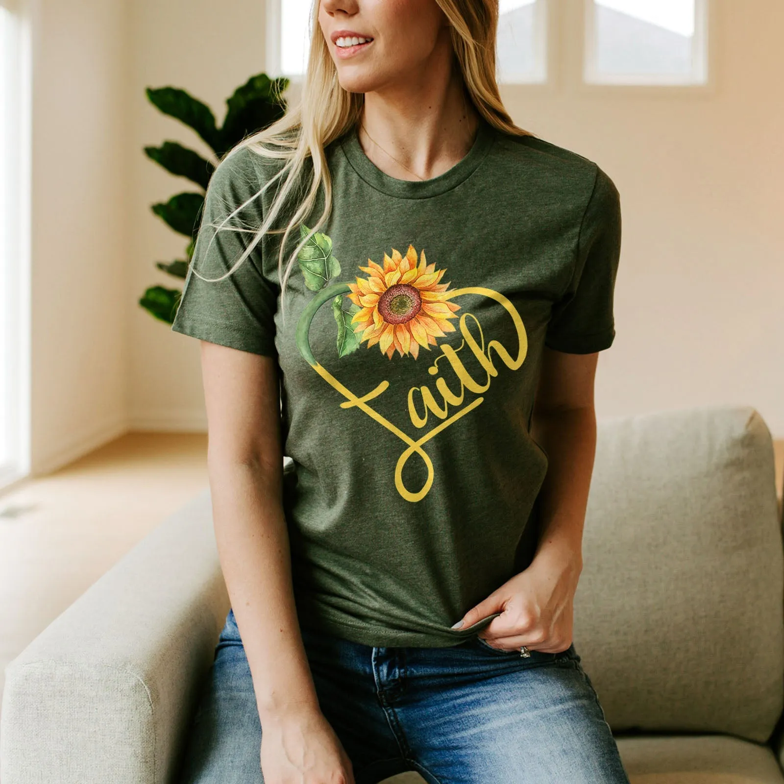 Faith Sunflower Tee Shirts For Women - Christian Shirts for Women - Religious Tee Shirts