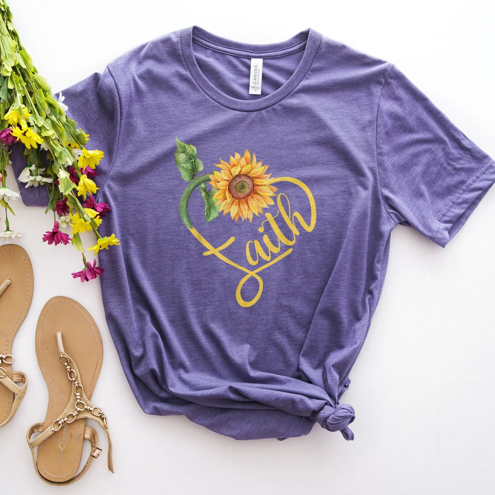 Faith Sunflower Tee Shirts For Women - Christian Shirts for Women - Religious Tee Shirts