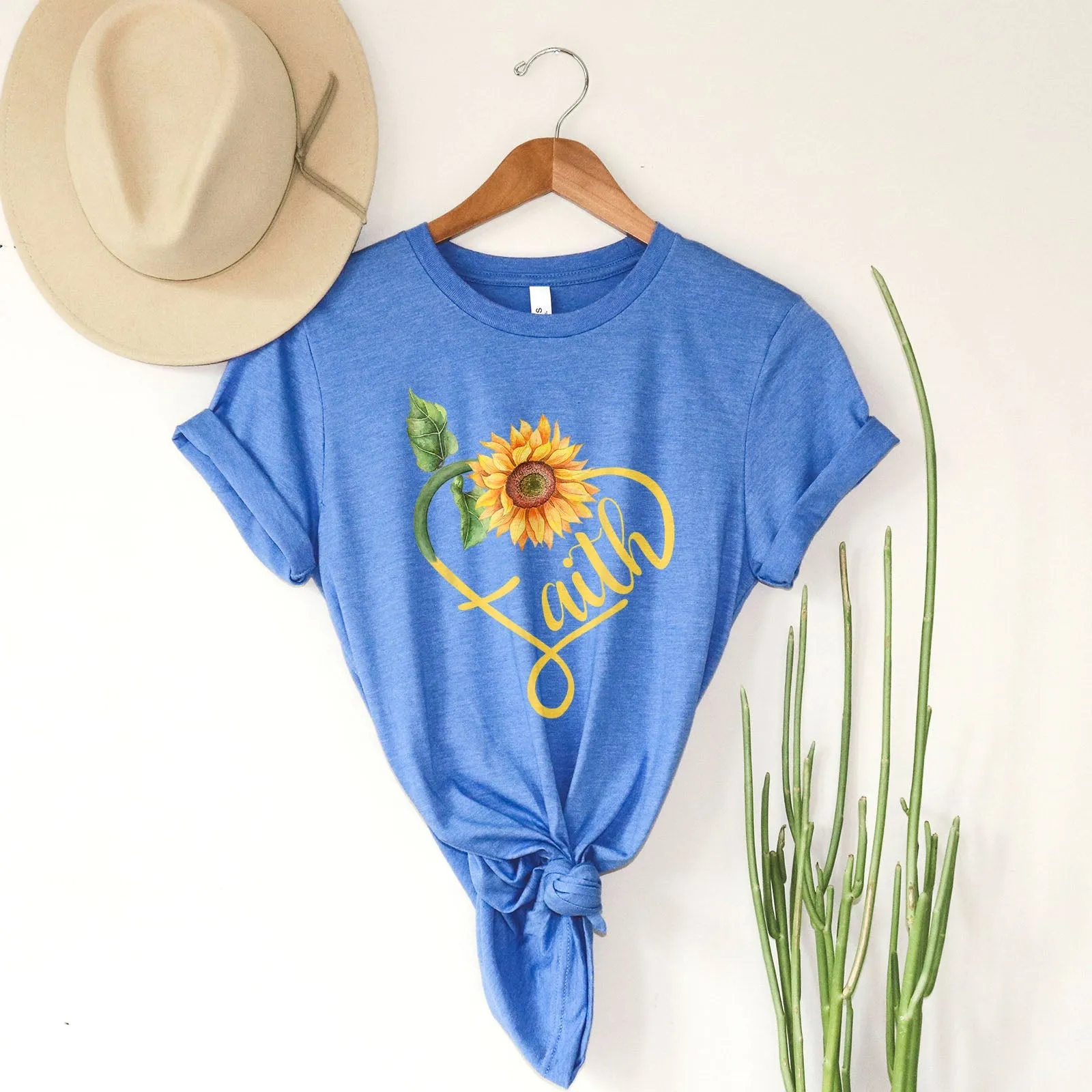 Faith Sunflower Tee Shirts For Women - Christian Shirts for Women - Religious Tee Shirts