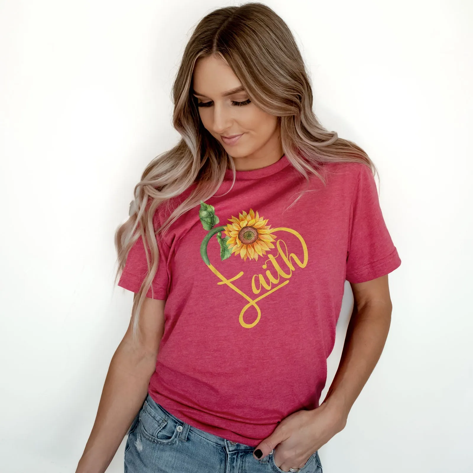 Faith Sunflower Tee Shirts For Women - Christian Shirts for Women - Religious Tee Shirts
