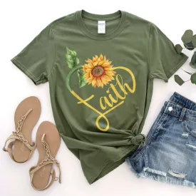 Faith Sunflower Tee Shirts For Women - Christian Shirts for Women - Religious Tee Shirts