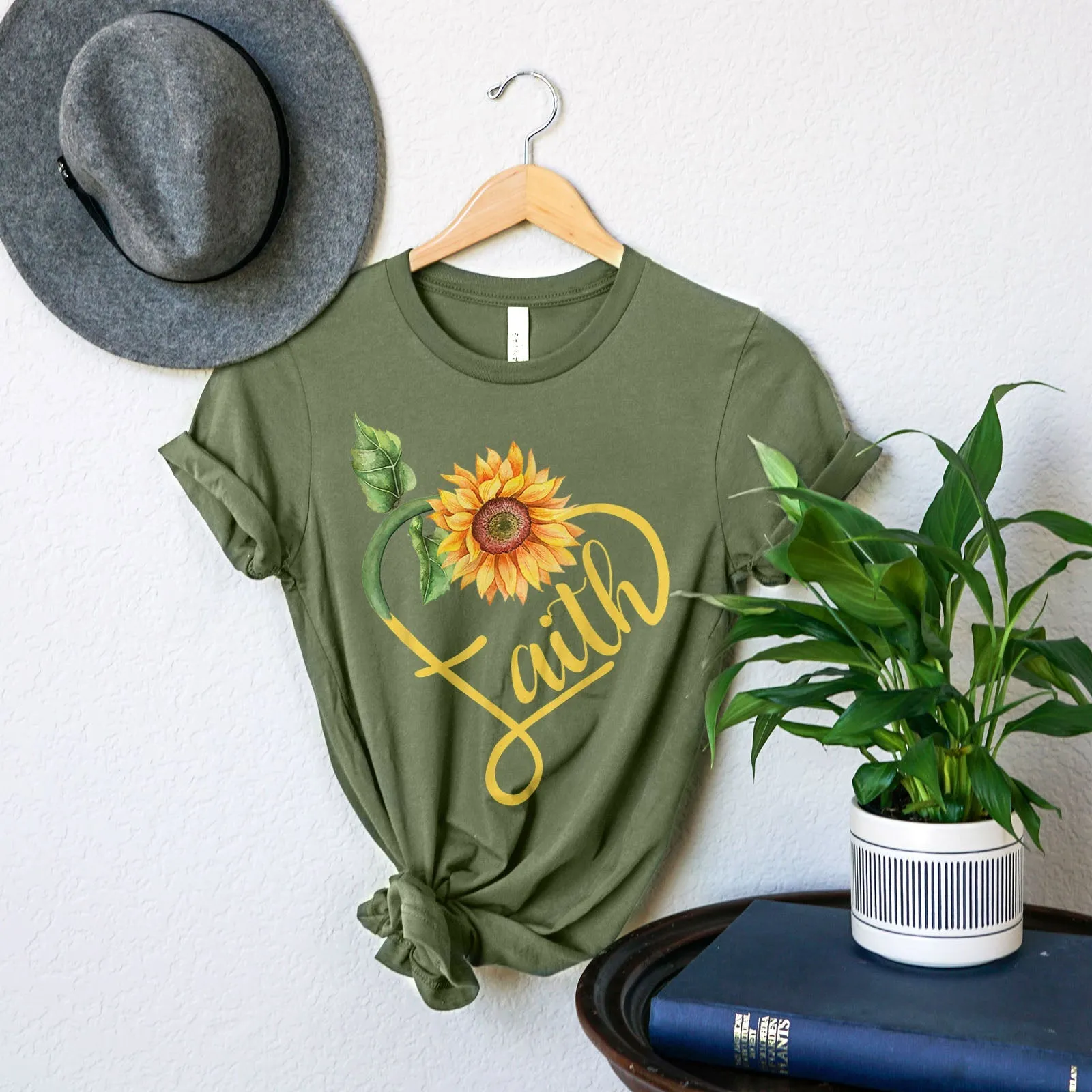 Faith Sunflower Tee Shirts For Women - Christian Shirts for Women - Religious Tee Shirts