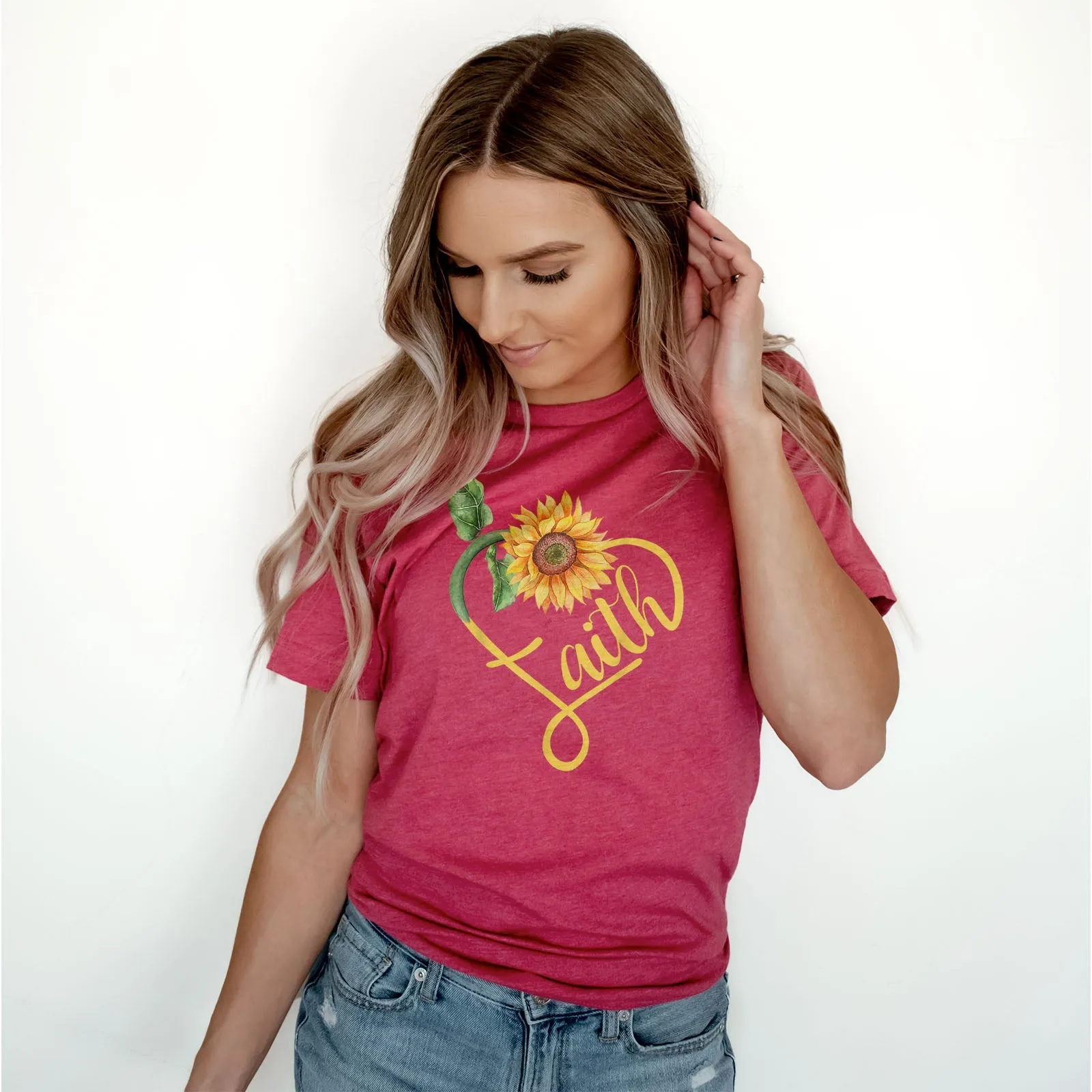 Faith Sunflower Tee Shirts For Women - Christian Shirts for Women - Religious Tee Shirts